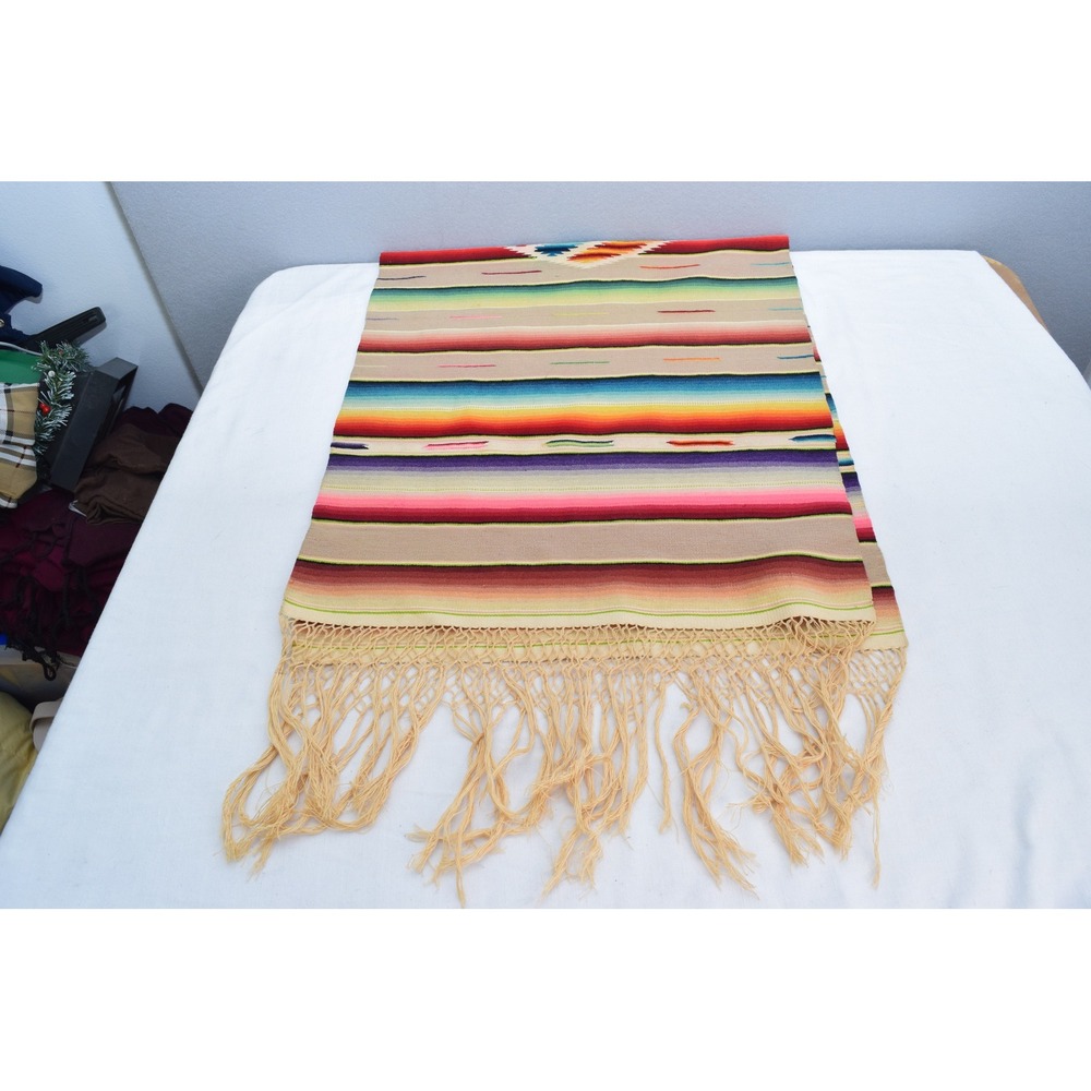Serape Table Runner 41" X 17.5" Multicolor Striped Mexican Folk Art Decor Vtg